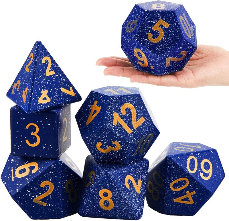 Arrowbash 6 Pcs Jumbo Polyhedra Dice 3.94 Inch Jumbo Foam Polyhedral Dice 6 Set 4, 6, 8, 10, 12 Sides Gifts for Games Teach Numbers Addition Subtraction Probability Learning(Starry Sky Blue) - Image 1
